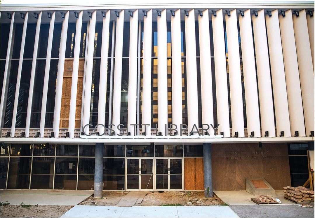 Cossitt Library front under renovation